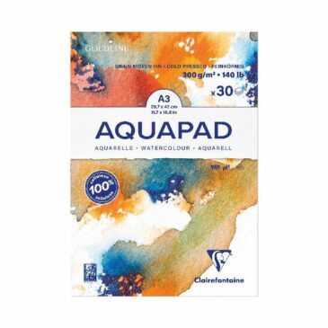 AQUARELLBLOCK GOLDLINE AQUAPAD A3 GELEIMT, 30 BLATT WEISS 300G, MITTLERE KÖRNUNG - WEISS