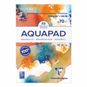 AQUARELLBLOCK GOLDLINE AQUAPAD A5 GELEIMT, 70 BLATT WEISS 300G, MITTLERE KÖRNUNG - WEISS